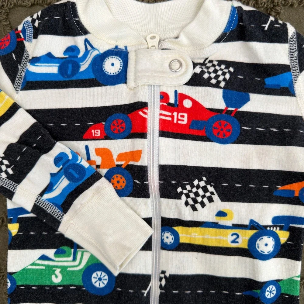 Hanna Andersson Jumper Kids 12-18 Months White Race Car Sleepwear Organic Cotton